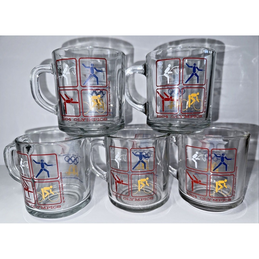 Lot of‎ (5) Vintage 1984 Olympic McDonalds Glass Mugs - 40 Year! Los Angeles, CA